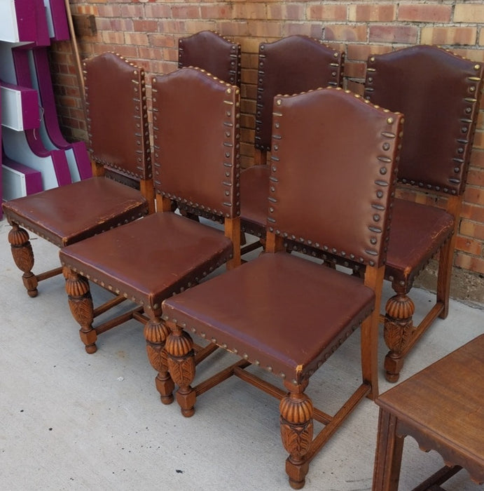 SET OF 6 TUDOR OAK CHARS WITH LEATHER SEATS