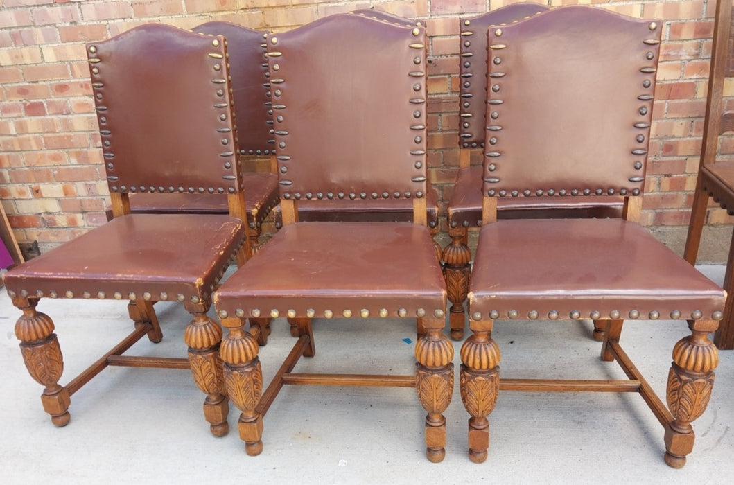 SET OF 6 TUDOR OAK CHARS WITH LEATHER SEATS