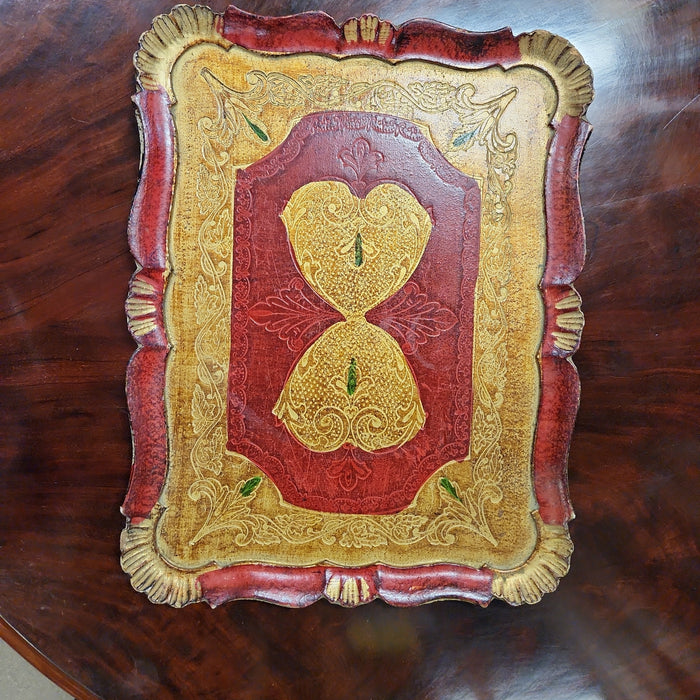 MEDIUM RED AND GOLD  FLORENTINE TRAY