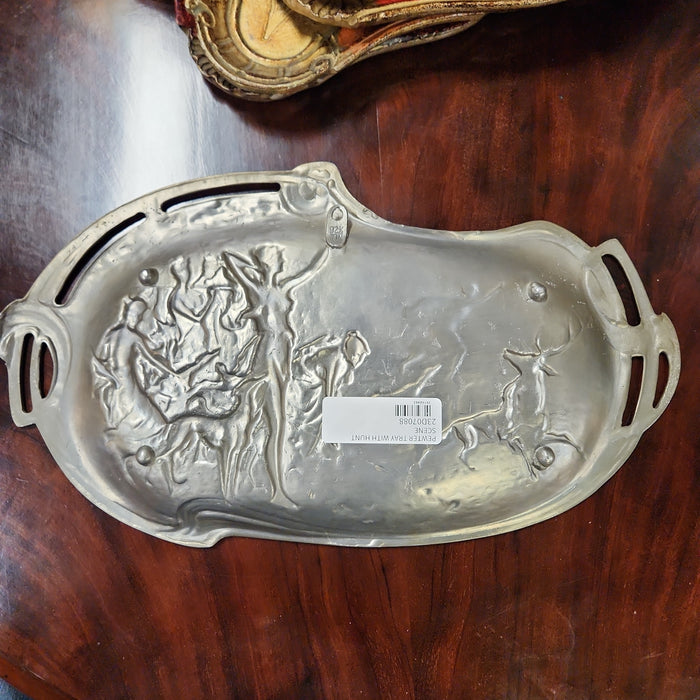 PEWTER TRAY WITH HUNT SCENE