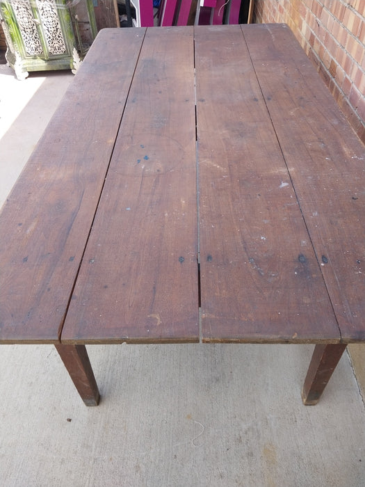 RUSTIC WALNUT PLANK TOP TAPER LEGGED FARM TABLE