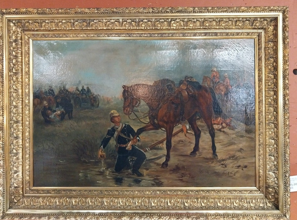 19TH CENTURY OIL PAINTING ON CANVAS BATTLE SCENE