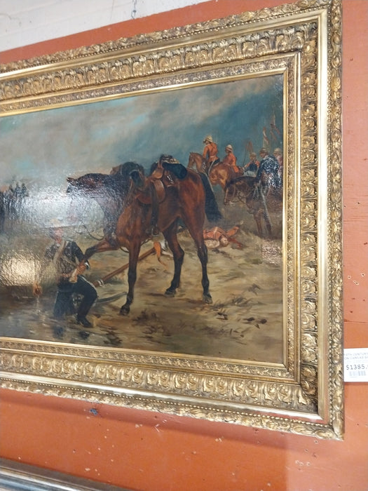 19TH CENTURY OIL PAINTING ON CANVAS BATTLE SCENE