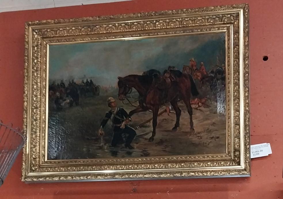 19TH CENTURY OIL PAINTING ON CANVAS BATTLE SCENE