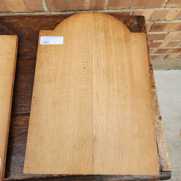 HERALDIC KNIGHT AND SHIELD CARVED OAK PANEL