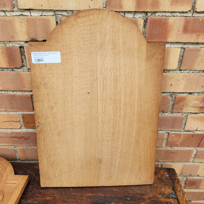 HERALDIC KNIGHT AND SHIELD CARVED OAK PANEL