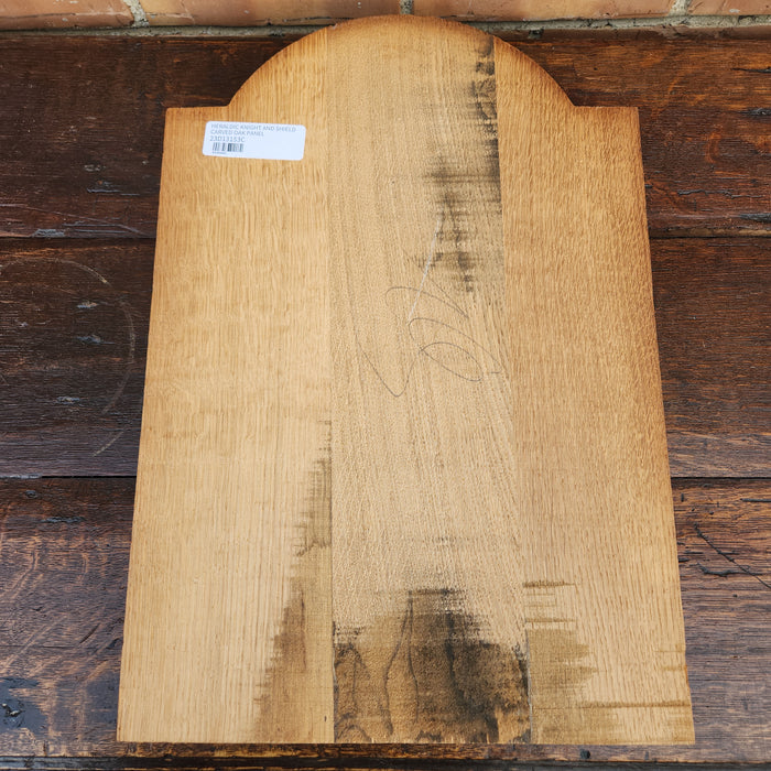 HERALDIC KNIGHT AND SHIELD CARVED OAK PANEL