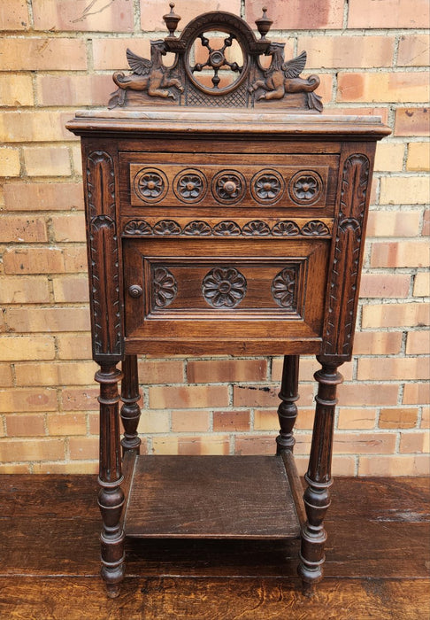 FRENCH BRETON GRIFFIN CARVED OAK SIDE CABINET