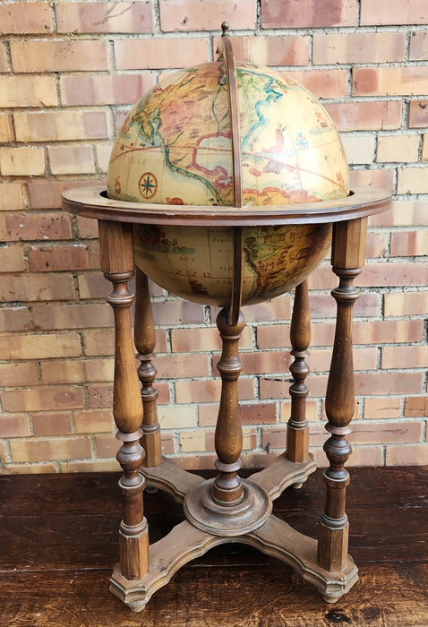 WORLD GLOBE ON TURNED WOODEN LEGS