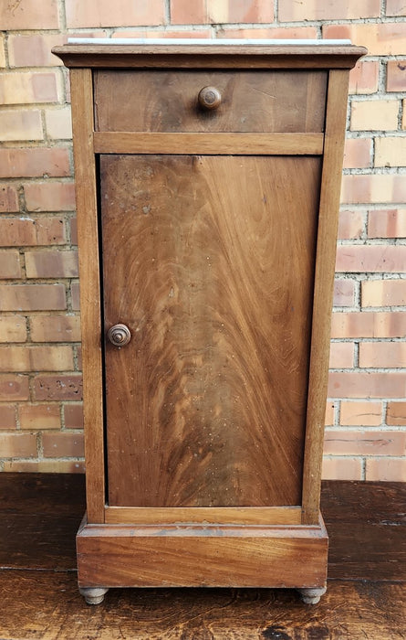 MARBLE TOP OAK SIDE CABINET