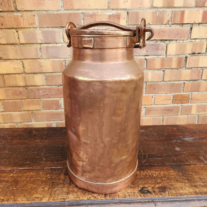 EUROPEAN DULL COPPER CLAD MILK CAN AS FOUND WITH HANDLE
