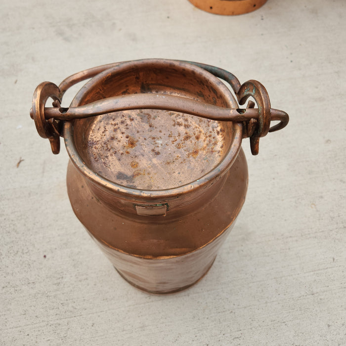 EUROPEAN DULL COPPER CLAD MILK CAN AS FOUND WITH HANDLE