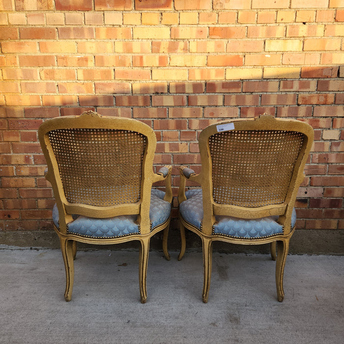 PAIR OF LOUIS XV CANED BACK PAINTED FAUTEUIL CHAIRS