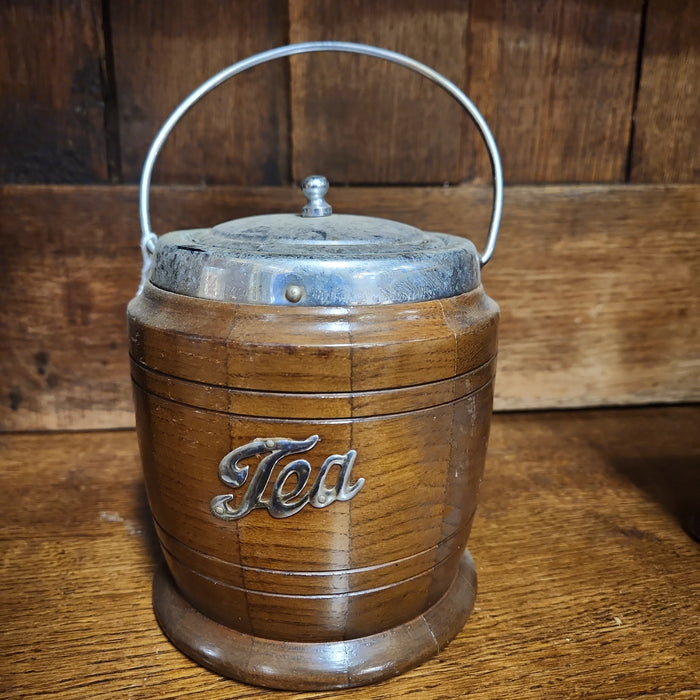 WOOD AND CHROME BISCUIT BARREL