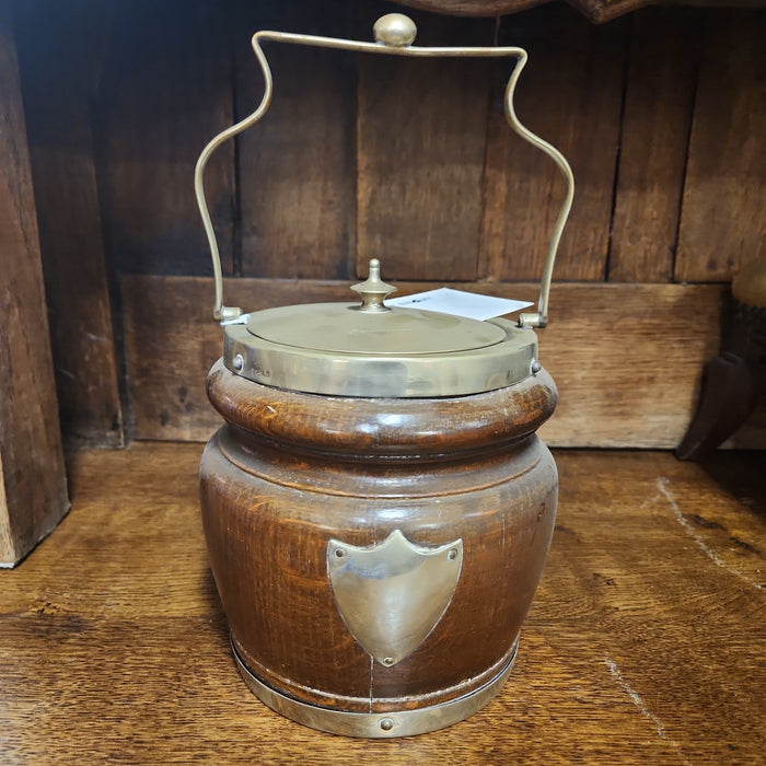 WOOD AND CHROME BISCUIT BARREL