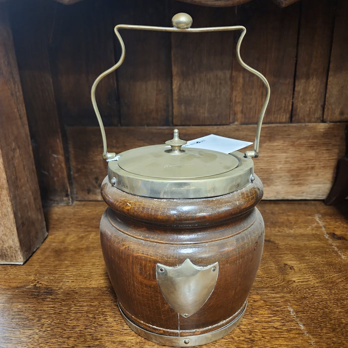 WOOD AND CHROME BISCUIT BARREL