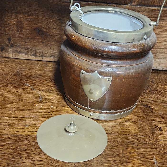 WOOD AND CHROME BISCUIT BARREL