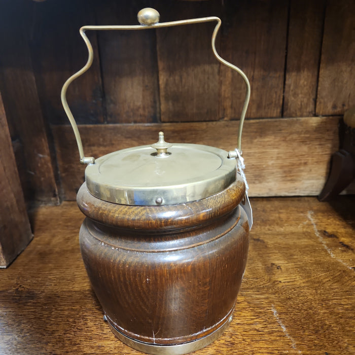 WOOD AND CHROME BISCUIT BARREL