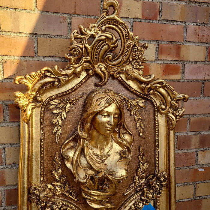 NARROW MIRROR WITH LADY AND GOLD SWAGS