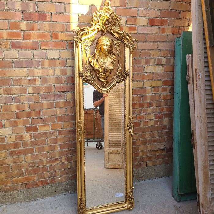NARROW MIRROR WITH LADY AND GOLD SWAGS