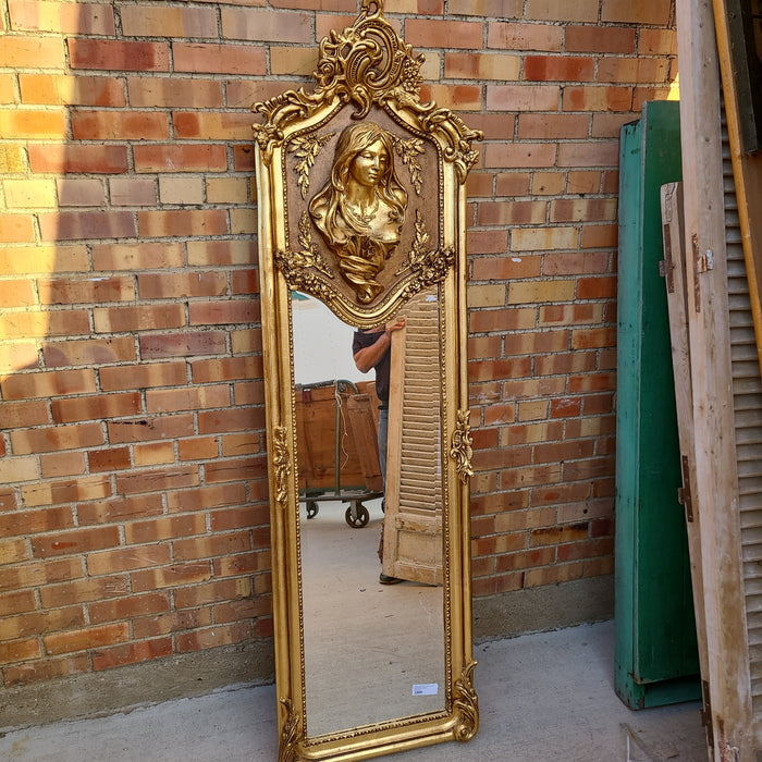 NARROW MIRROR WITH LADY AND GOLD SWAGS