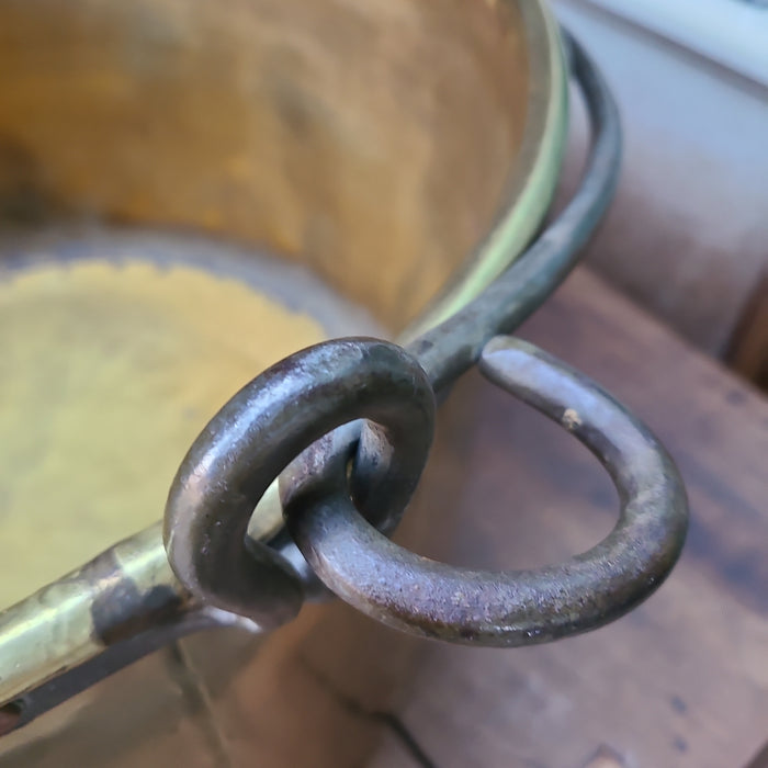 LARGE BRASS POT WITH IRON HANDLE