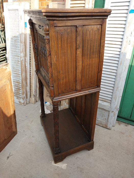 NEO GOTHIC LINEN FOLD AND TRACERY CARVED CABINET