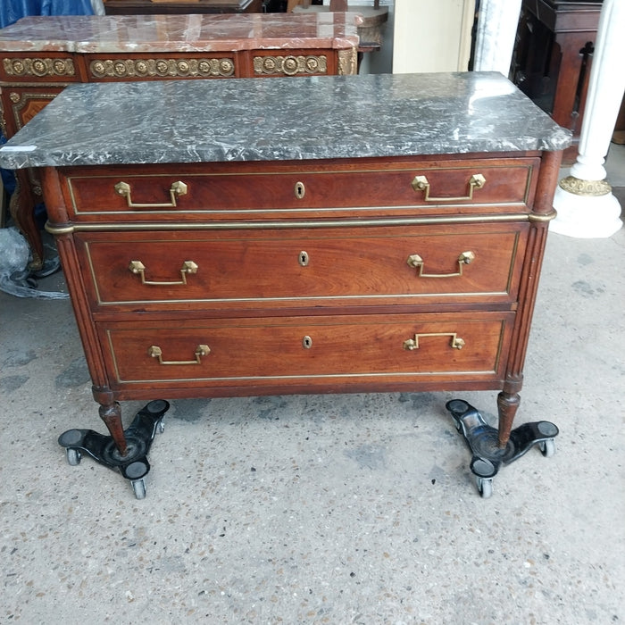 19TH CENTURY LOUIS XVI ST. ANNE BLACK MARBLE TOP CHEST-AS FOUND