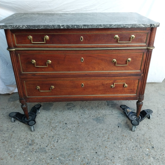 19TH CENTURY LOUIS XVI ST. ANNE BLACK MARBLE TOP CHEST-AS FOUND