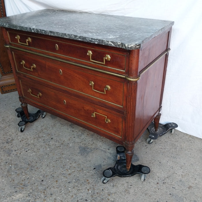 19TH CENTURY LOUIS XVI ST. ANNE BLACK MARBLE TOP CHEST-AS FOUND