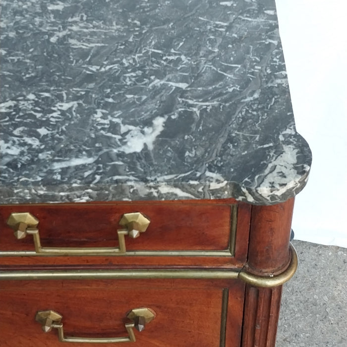 19TH CENTURY LOUIS XVI ST. ANNE BLACK MARBLE TOP CHEST-AS FOUND