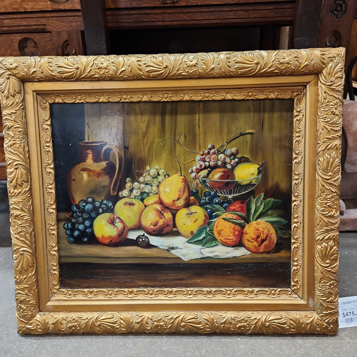 FRAMED STILL LIFE FRUIT OIL PAINTING BY J SLOAN  CIRCA 1910