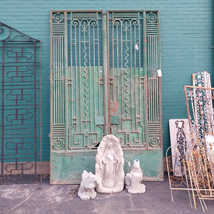PAIR OF HUGE GREEN IRON GATES