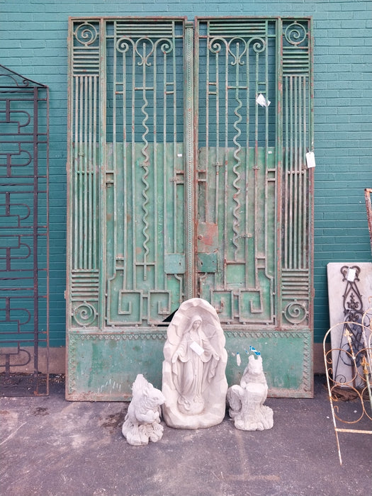 PAIR OF HUGE GREEN IRON GATES