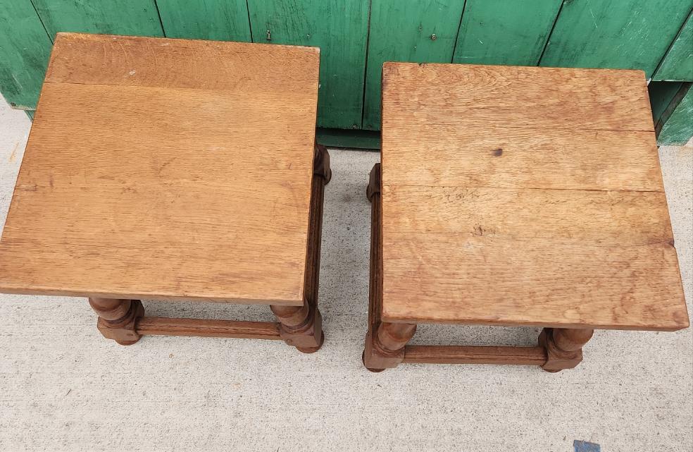 PAIR OF CANTED LEG , TURNED TABORETS WITH PEGGED , MORTISE AND TENON CONSTRUCTION
