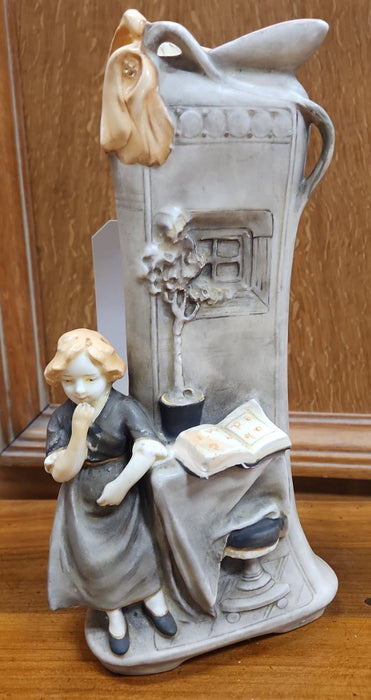 ART NOUVEAU GREY VASE WITH GIRL