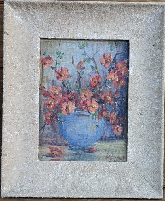 SMALL FRAME STILL LIFE OIL PAINTING OF FLOWERS IN VASE BY E. M. DILLARD