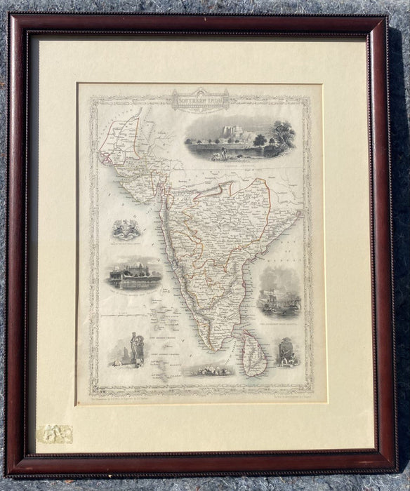 FRAMED AND ILLUSTRATED MAP OF SOUTHERN INDIA