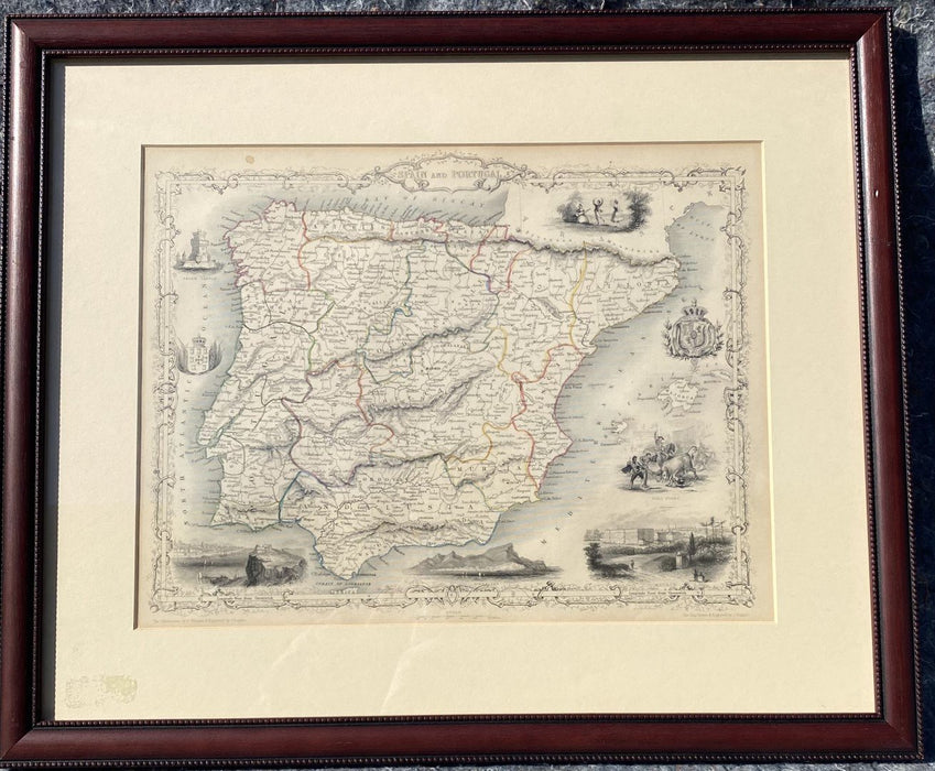 FRAMED ILLUSTRATED MAP OF SPAIN AND PORTUGAL