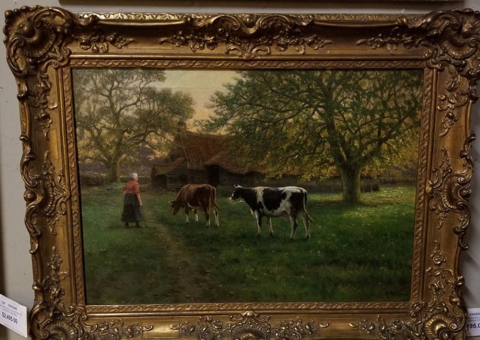 French farm scene Cows Oil Painting by H. Houben