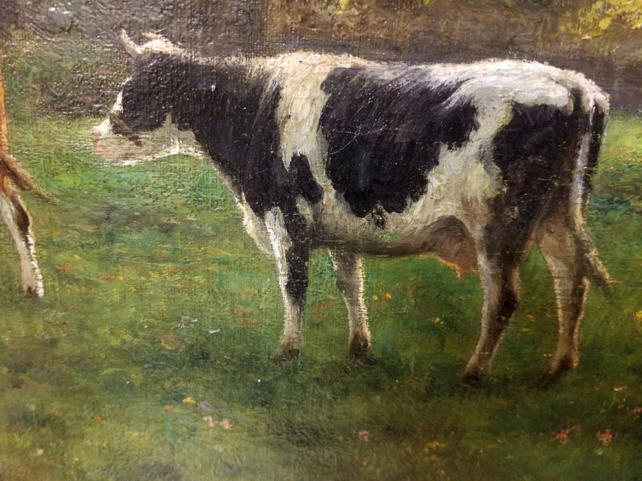 French farm scene Cows Oil Painting by H. Houben