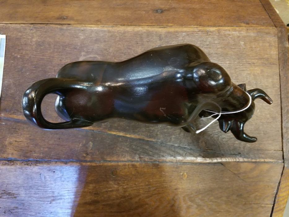 CARVED WOODEN BULL STATUE collectible