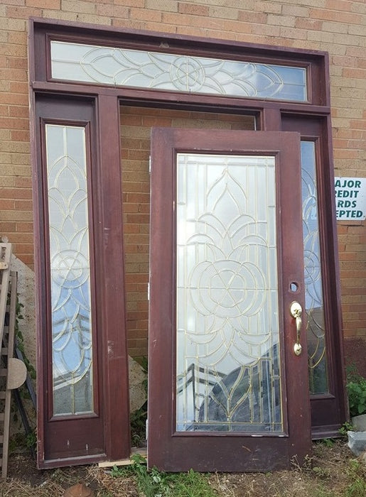 4 PIECE BEVELED GLASS ENTRY SET WITH BRASS CAMBING AND 36" X 80" DOOR