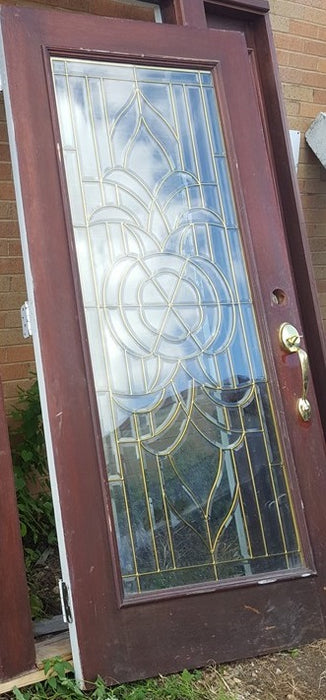 4 PIECE BEVELED GLASS ENTRY SET WITH BRASS CAMBING AND 36" X 80" DOOR