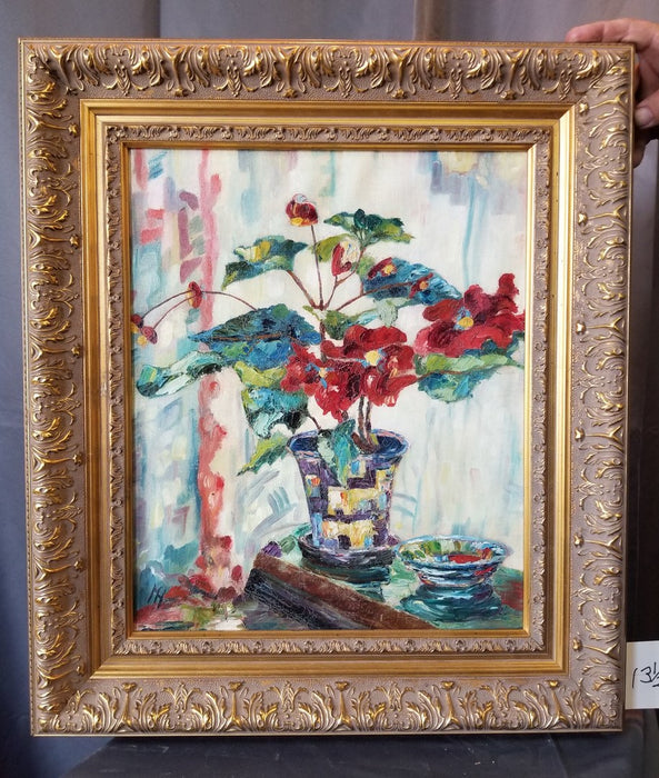 ABSTRACT FLORAL OIL PAINTING BY M.H.
