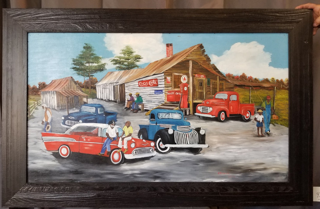 LARGE COUNTRY STORE OIL PAINTING BY A. REYNOLD