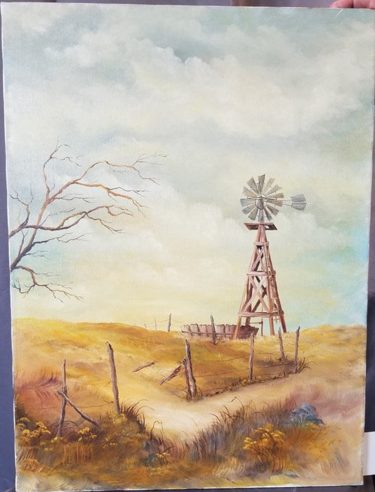 UNFRAMED VERTICAL WINDMILL OIL PAINTING