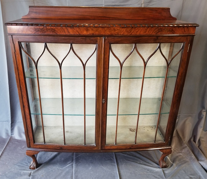 MAHOGANY BALL AND CLAW DISPLAY CASE-REMOVABLE GLASS SHELVES