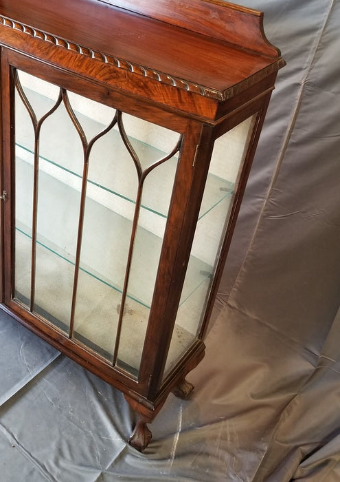 MAHOGANY BALL AND CLAW DISPLAY CASE-REMOVABLE GLASS SHELVES