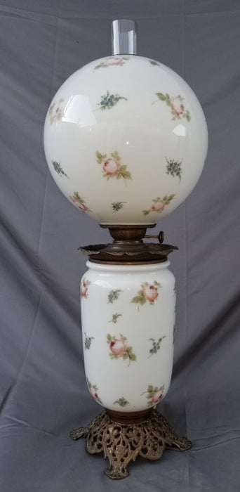 TALL CONVERTED OIL LAMP-WITH GLOBE SHADE